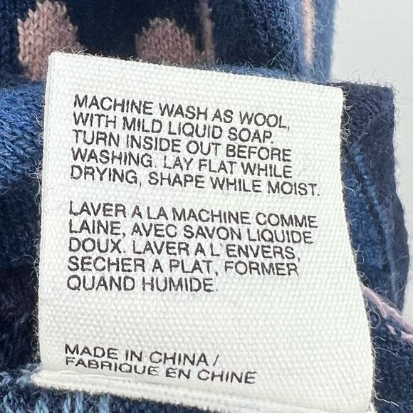 Mansted sweater merino wool blend navy blue tan geometric print pullover XL - Picture 7 of 8